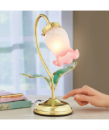 Beautiful Pink Blossom Flower Glass 3-Way Touch Table Lamp Gold Base Hom... - $52.43 CAD