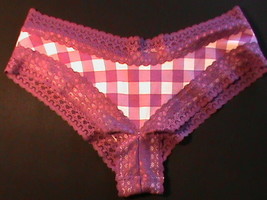 Victoria&#39;s Secret low cheeky lingerie panties M plaid purple white cotto... - £14.94 GBP