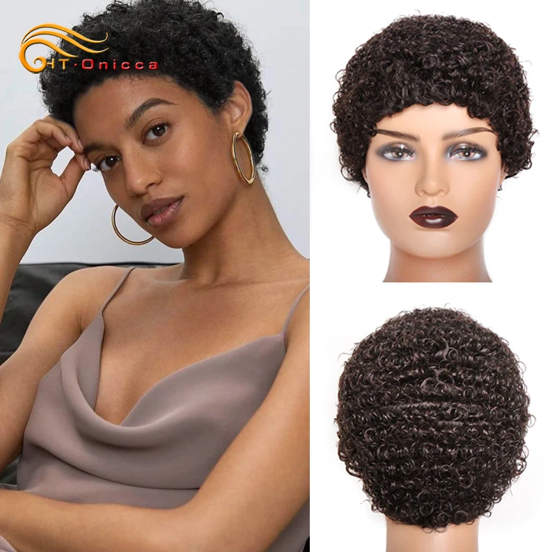 Kinky Curly Wigs Short Wigs for Black Women Human Hair Brazilian Curly Hum - £19.68 GBP