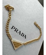 Prada Triangle Unisex Gold Metal Bling Crystals Interlocking 8 Chain Bra... - $5,062.07 MXN