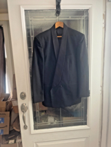 After Six Tuxedo Mens 42R Black Shawl Lapel 1 Button 100% Wool 34x30 Ple... - $94.99