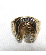 14k Yellow Gold .75ct Diamond Horse Head Horseshoe Ring Sz 9.5 Custom Ba... - $24,461.64 MXN