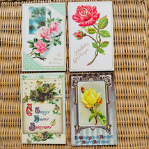 Lot Of 4 Victorian Era Embossed Birthday Floral Postcards - £7.84 GBP