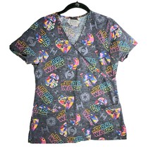Star Wars Top Size XS Womens Multicolor Short Sleeve V Neck Scrub Top - $16.49