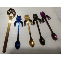 Set 4 Stainless Steel Cat Coffee spoons 4.5&quot; &amp; 1 6&quot; Pierced Paw Spoon - £9.50 GBP