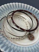Lot of Thin Etched SIlvertone w Faux Asian Coin Charm Cranberry &amp; Black Cloisonn - £11.66 GBP