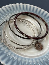 Lot of Thin Etched SIlvertone w Faux Asian Coin Charm Cranberry &amp; Black Cloisonn - £11.75 GBP