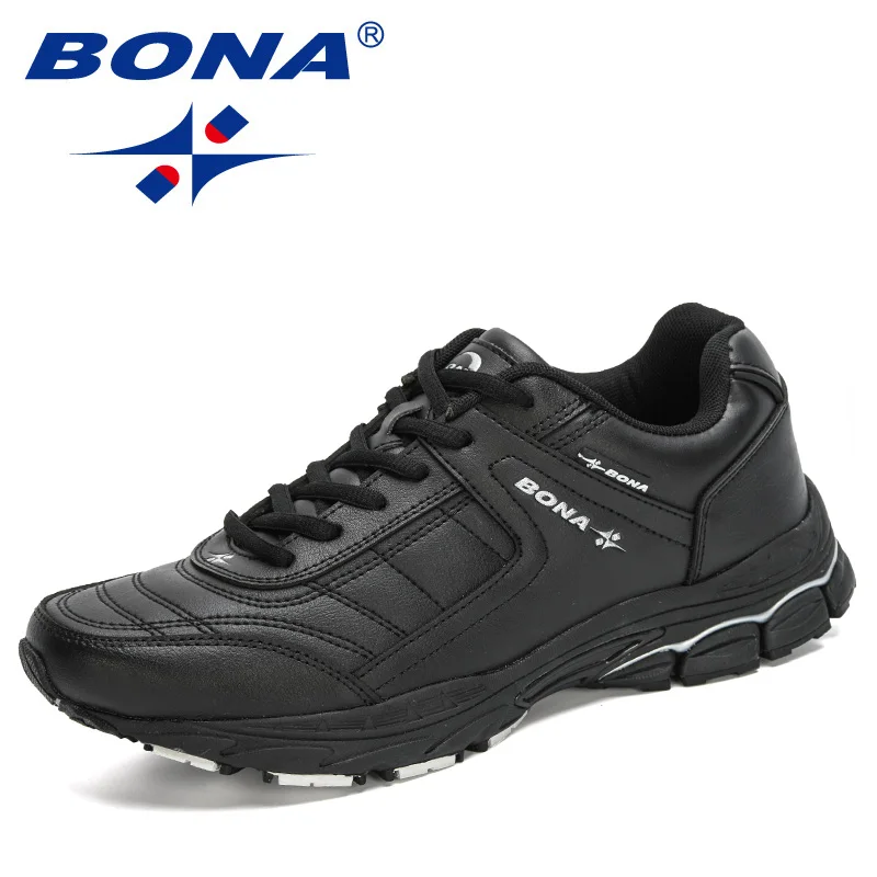 Best Sneakers BONA New Arrival Black Running Shoes Men Action Leather Athletic S - £64.21 GBP