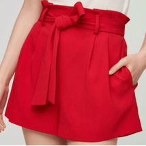 Aritzia Babaton Womens XS Red Willis Tie Front Paperbag Elastic Waist Shorts - £25.72 GBP