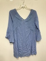 Umgee Women&#39;s Ruffle Tunic Top Lace  Size M Blue 3/4 Sleeves - £11.17 GBP