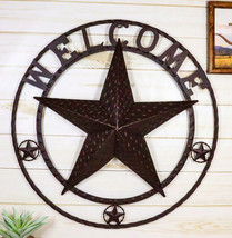 24&quot;D Rustic Western Lone Star Welcome Metal Circle Wall Plaque Gate Sign - $54.99