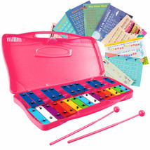 25 Notes Kids Glockenspiel Chromatic Metal Xylophone w/ 2 Mallets &amp; Pink... - £39.82 GBP