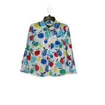 Talbots Women Top Apple Roll Tab Sleeves Cotton Button-Up Colorful Small Petite - $17.44