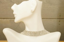 Vintage Costume Jewelry Six Row Clear Rhinestone Ribbon Choker Necklace - £19.14 GBP