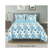  Floral Bedspread Set   White with Blue Flowers Full/Queen &amp; King Size - £45.22 GBP+