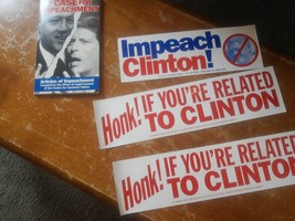 VTG LOT of Bill Clinton Case for Impeachment Bumper Sticker Impeach Honk... - $33.23