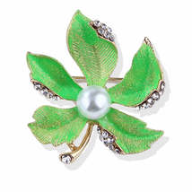 Pearl &amp; Cubic Zirconia Enamel 18K Gold-Plated Maple Leaves Brooch - £11.25 GBP