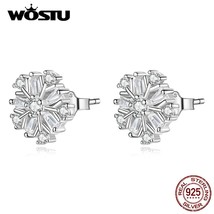 WOSTU 925 Silver Simple Sparkling Snowflake Zircon Stud Earrings For Women Fashi - £18.02 GBP