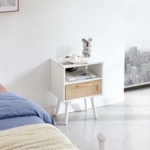 Rattan End Table w/Power &amp; USB: Modern Nightstand - $97.99