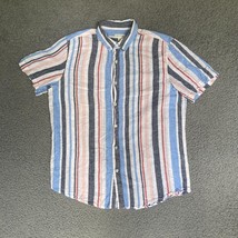 Sun Stone Shirt Adult Large Linen Blend Red White Blue Stripe Button Up ... - $22.42