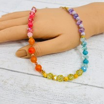 Multi Color Faceted Crystal Beaded Necklace Pink Orange Yellow Blue Purp... - £27.45 GBP