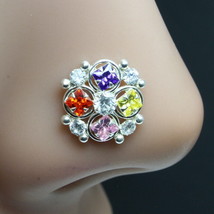 Vero Indiano 925 Argento Sterling Multicolore Cz Borchiato Twist Stile Naso Ring - £11.34 GBP