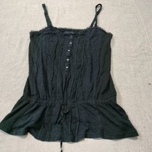 American Eagle Womens Tank Top Button Black S Peplum Button Front Lace Pleated - £9.45 GBP
