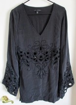 Women&#39;s Sheri Bodell Navy Blue Open Embroidered Caftan Size Large - $1,430.59 MXN