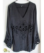 Women&#39;s Sheri Bodell Navy Blue Open Embroidered Caftan Size Large - €65,13 EUR