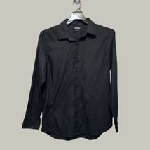 Apt 9 Mens Button Down Shirt Large Dark Gray Pin Striped Long Sleeve - £11.70 GBP