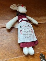 Valorie’s Holiday Stitches Handmade Stuffed Cream Moose w Embroidered Ap... - £7.56 GBP
