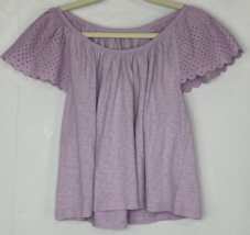 American Eagle AE Lavender Purple Cotton Short Flutter Sleeve Shirt Top - £7.07 GBP