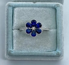 14k White Gold Plated 2.10Ct Pear Simulated Blue Sapphire Flower Engagemen Ring - £60.92 GBP