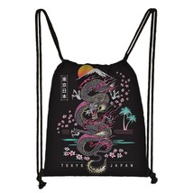 Gothic Asian Dragon Backpack Women Harajuku Style Drawstring Bags Punk Girls Ruc - £48.01 GBP