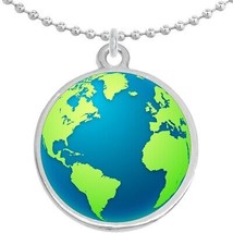 Earth World Globe Green Blue Round Pendant Necklace Beautiful Fashion Jewelry - $10.77