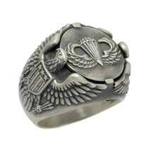 Airborne Army Parachutist American Eagle Sterling Silver Biker Men's Ring - $148.80