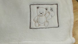 Baby gear cream w/ brown teddy bear bee in corner blanket plush very soft fluffy - £9.48 GBP