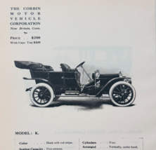 1908 Corbin Motor Vehicle Model K Catalog Advertisement Automobilia F17M2 - $568.44 MXN