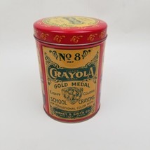 Vintage Crayola No 8 Gold Metal School Crayons Tin Red and Yellow 1982 Empty - $11.87