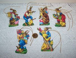 6 Pcs Vintage Primitive Hare Bunny Fussy Cut Gift Vintage Linen Hang Tags #MNSD - £15.23 GBP