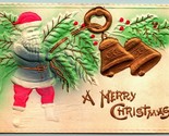 Santa Claus Merry Christmas Bells Airbrush High Relief Embossed Postcard... - $12.82