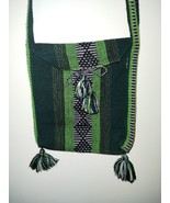 Mexican Woven Green Black Stripe Fabric Aztec Rectangle Shoulder Crossba... - £7.49 GBP