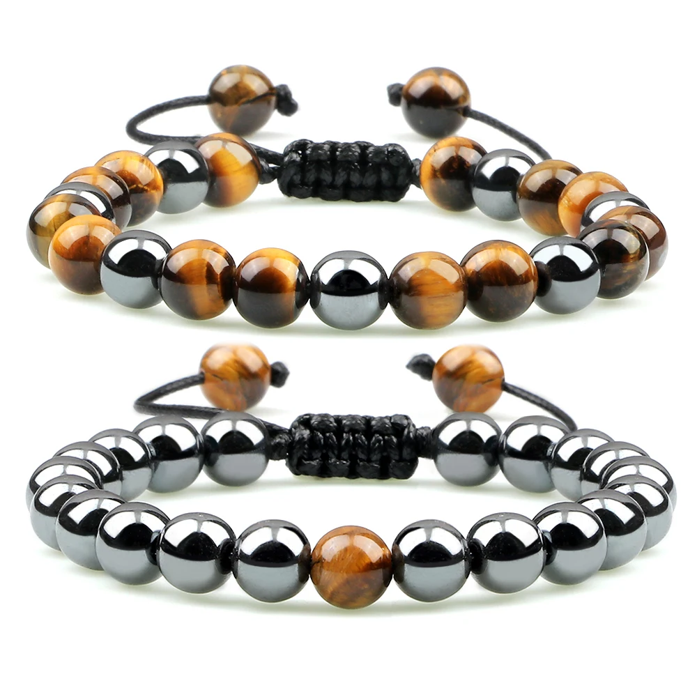 2pcs Hematite Tiger Eye Beads Bracelets Handmade Adjustable Men Health Protectio - £16.58 GBP