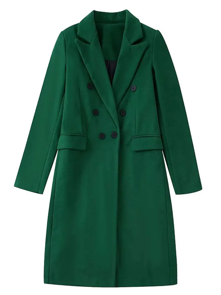 TRAF ZA Autumn Women&#39;s Solid Tweed Coat Long Sleeve Double Breasted Long Blazer  - £123.11 GBP