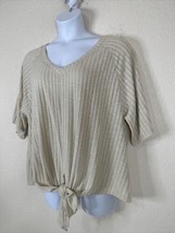 Absolutely Famous Womens Plus Size 1X Beige Striped Knit Tie Shirt Elbow Sleeve - £11.01 GBP