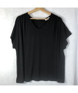 Susan Graver Size 1x Black Knit Back Button Up Top Shirt Polyester Short... - £19.48 GBP