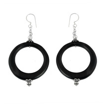 Hand Made Artisan Crafted Sterling Silver Ebony Wood Hoop Jewelry Earrings - £19.78 GBP