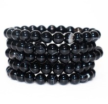 Wholesale Lot 5 Pcs Black Onyx 23beads 8mm 7.5” Crystal Stretch Bracelets - £46.97 GBP