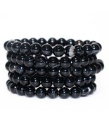 Wholesale Lot 5 Pcs Black Onyx 23beads 8mm 7.5” Crystal Stretch Bracelets - £47.58 GBP