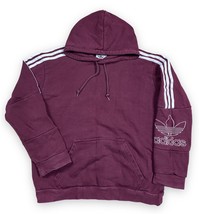 Adidas Originals Outline Hoodie Burgundy White Trefoil Sweatshirt Heavyw... - $42.08